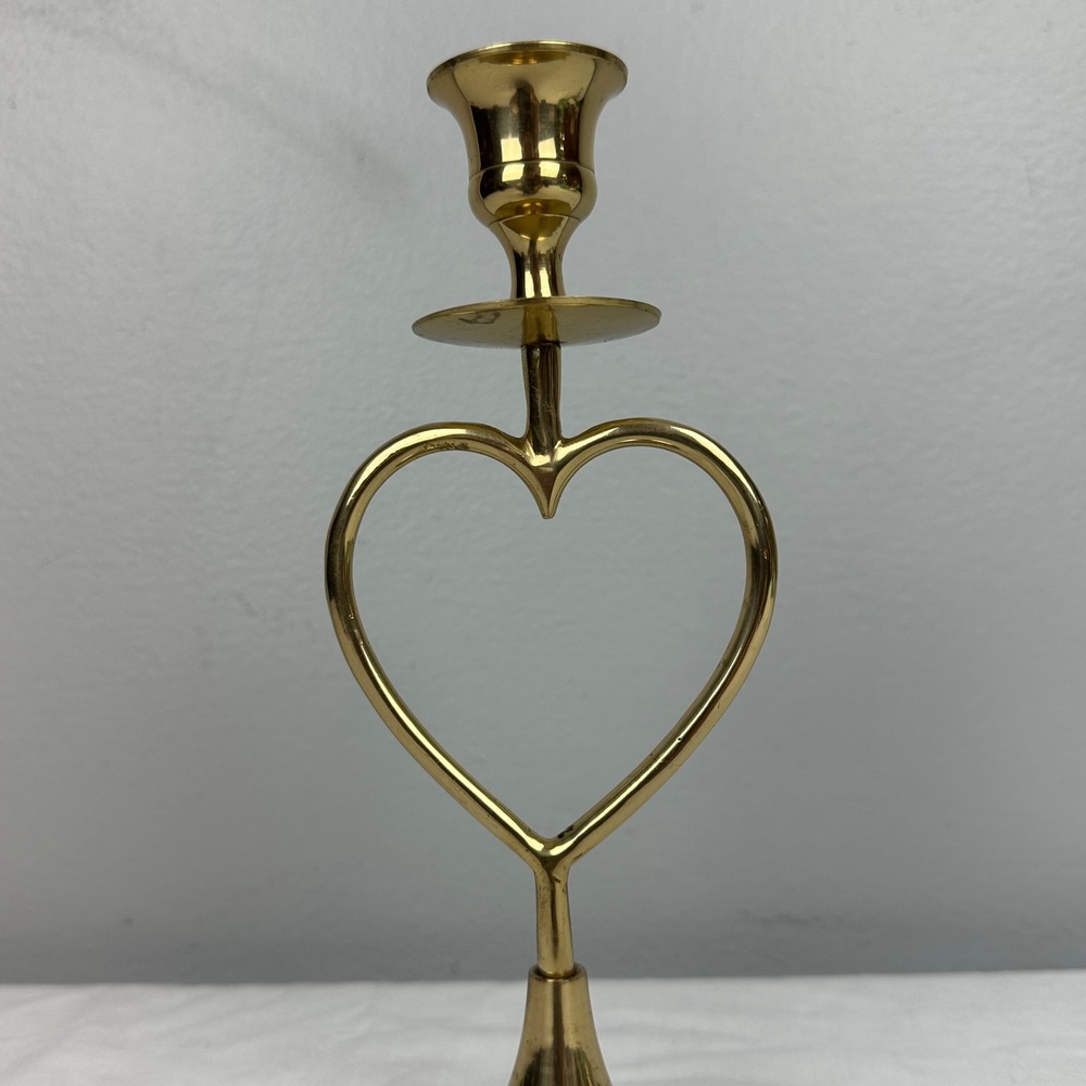 Hosley International Vintage Brass Heart Candlestick Holder 8in Made in India - Picture 2 of 8